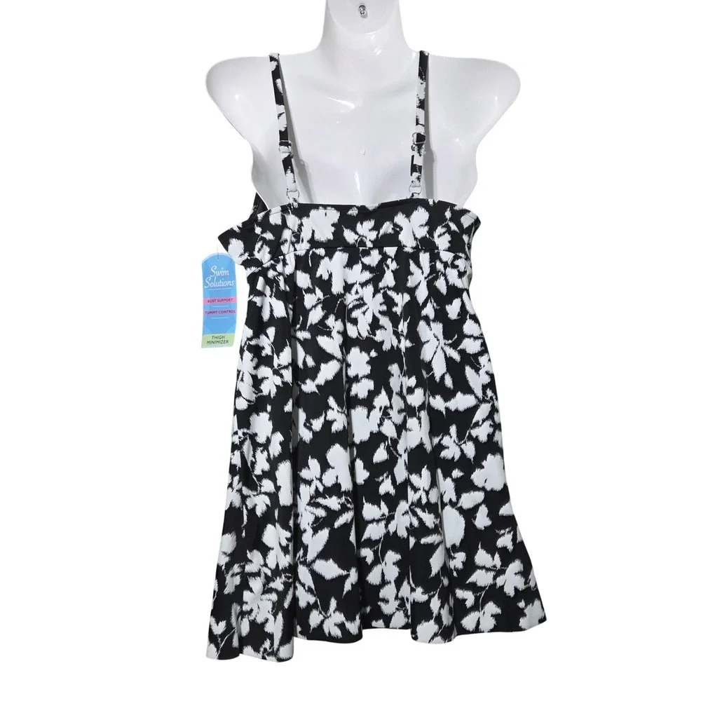 Swim Solutions Swim Dress 14 Black White Floral Slimmer Pool side Beach Resort - Picture 5 of 9